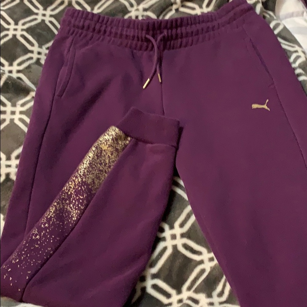 Puma purple and gold sweats